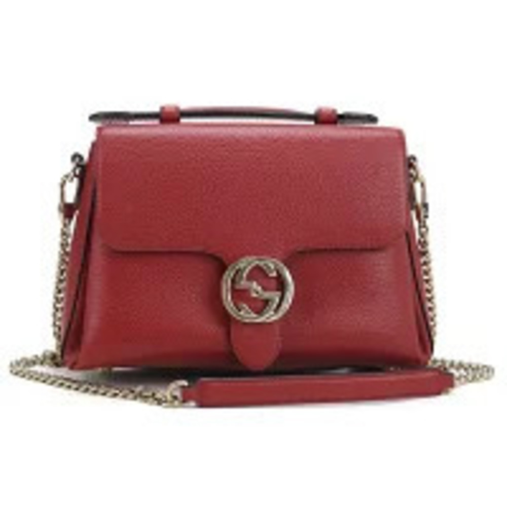 Gucci Crossbody Bag Interlocking G Chain Leather Red